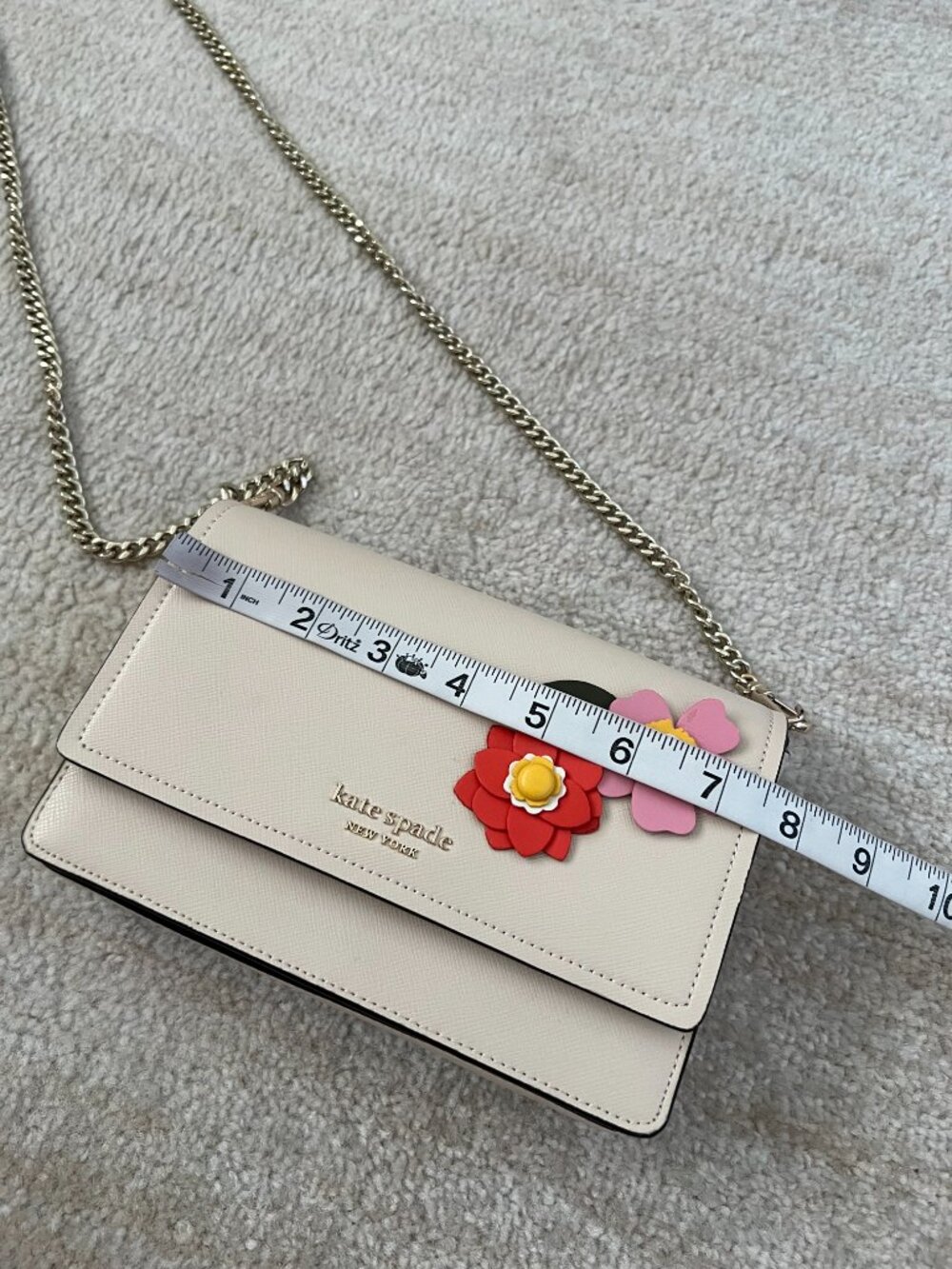 Kate Spade Petal Flap Chain Wallet Crossbody Bag Floral Applique Beige Cream - Picture 11 of 13